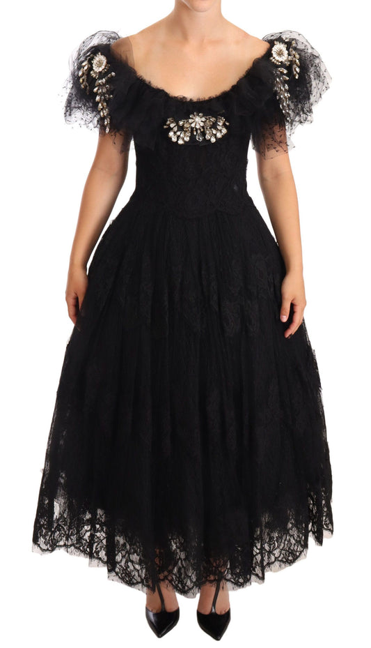 Crystal Embellished Black Ball Gown Dress
