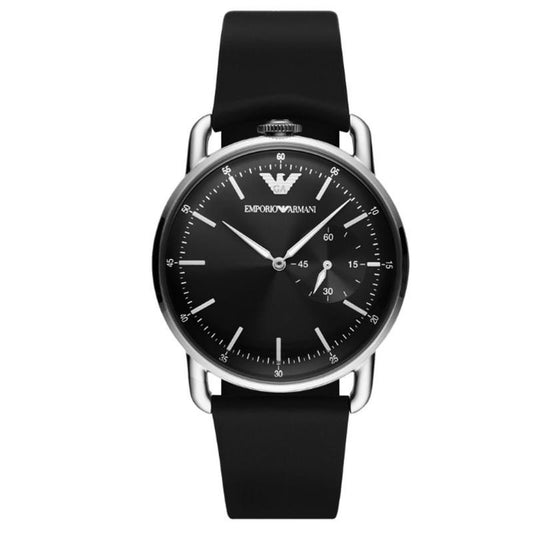 Black Leather and Steel Analog Watch