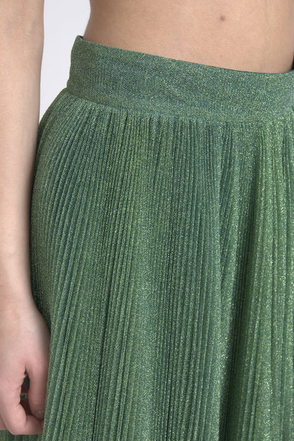 Enchanting Metallic Green Pleated A-Line Skirt
