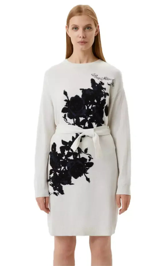 Elegant Embroidered Wool Blend Long Dress