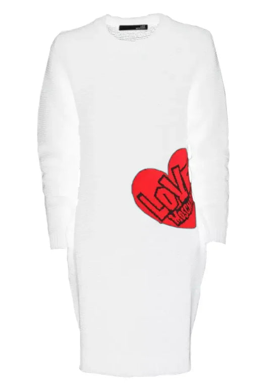 Chic Heart Pattern Knit Dress in White