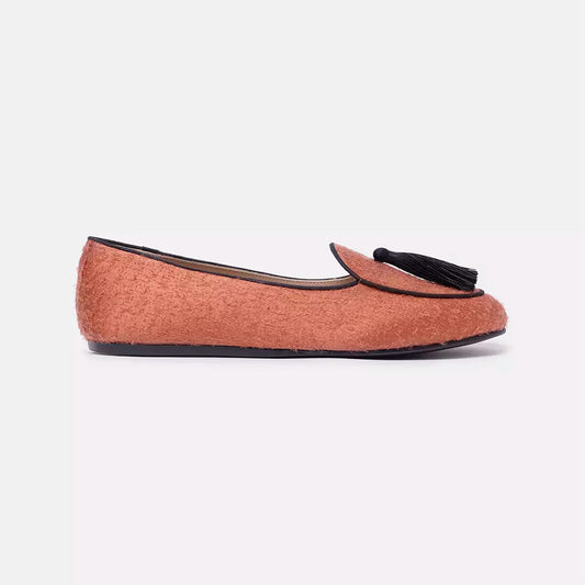Orange Velvet Flat Shoe