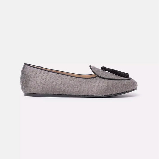 Gray Velvet Flat Shoe