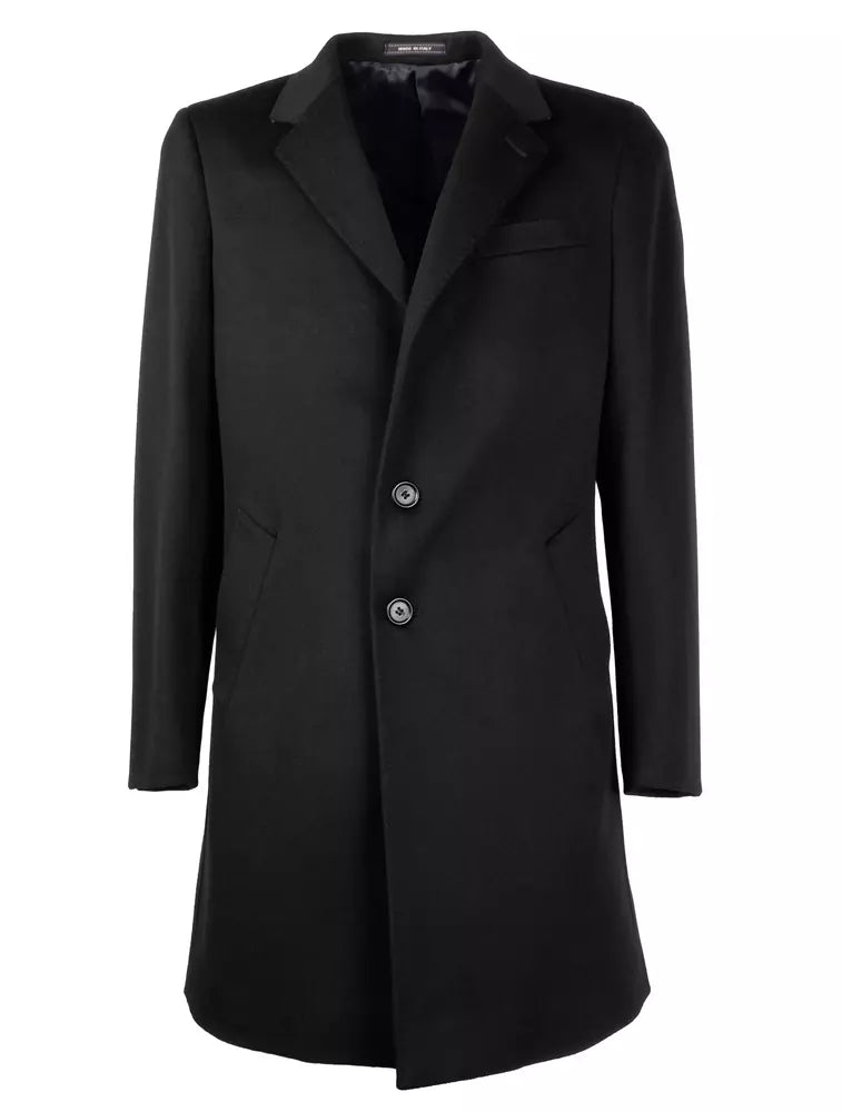 Elegant Black Virgin Wool Men's Coat