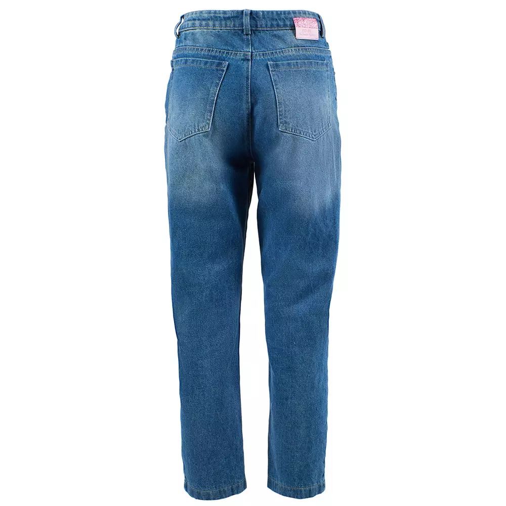 Chic High-Waisted Blue Jeans with Glitter Patch