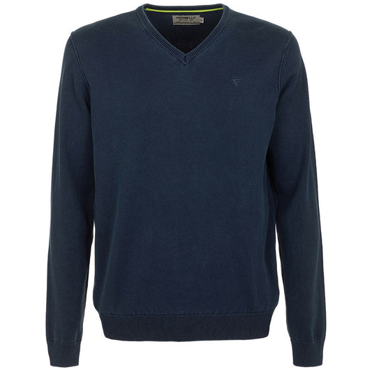 Elevated Blue V-Neck Cotton Sweater