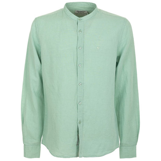 Apple Green Mandarin Collar Linen Shirt