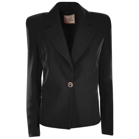 Chic Summer Crepe Jacket with Logo Button