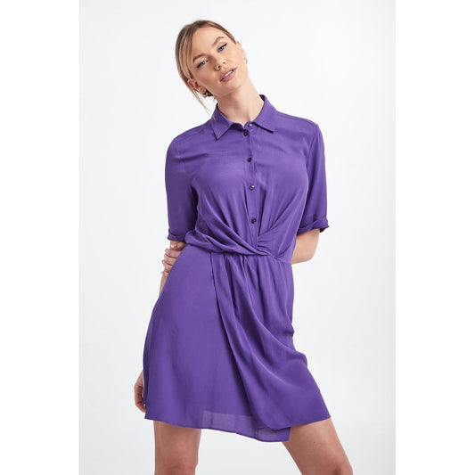 Chic Purple Flared Short Sleeve Shirtdress