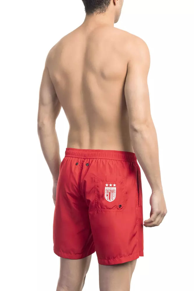 Vibrant Red Side Print Swim Shorts