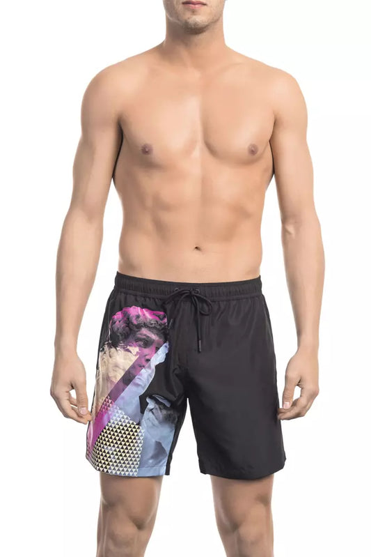 Sleek Black Side Print Swim Shorts