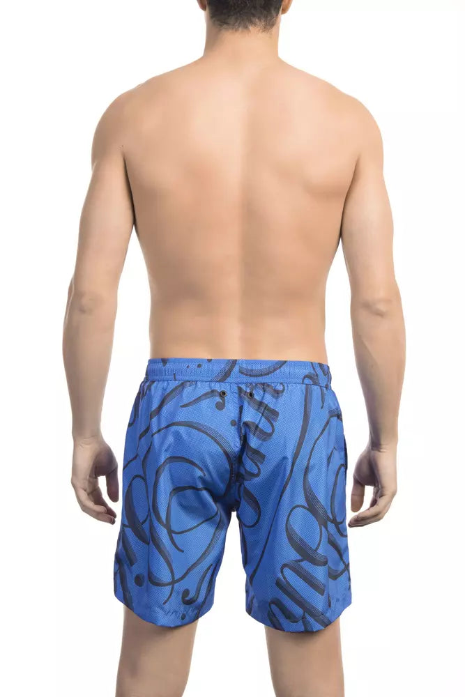 Elegant Blue Printed Swim Shorts