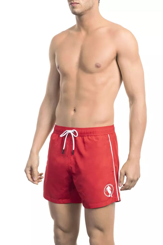 Sleek Red Swim Shorts with Dynamic Front Print