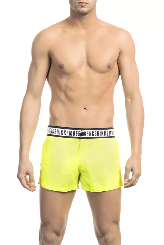 Sleek Yellow Micro Swim Shorts with Contrast Band
