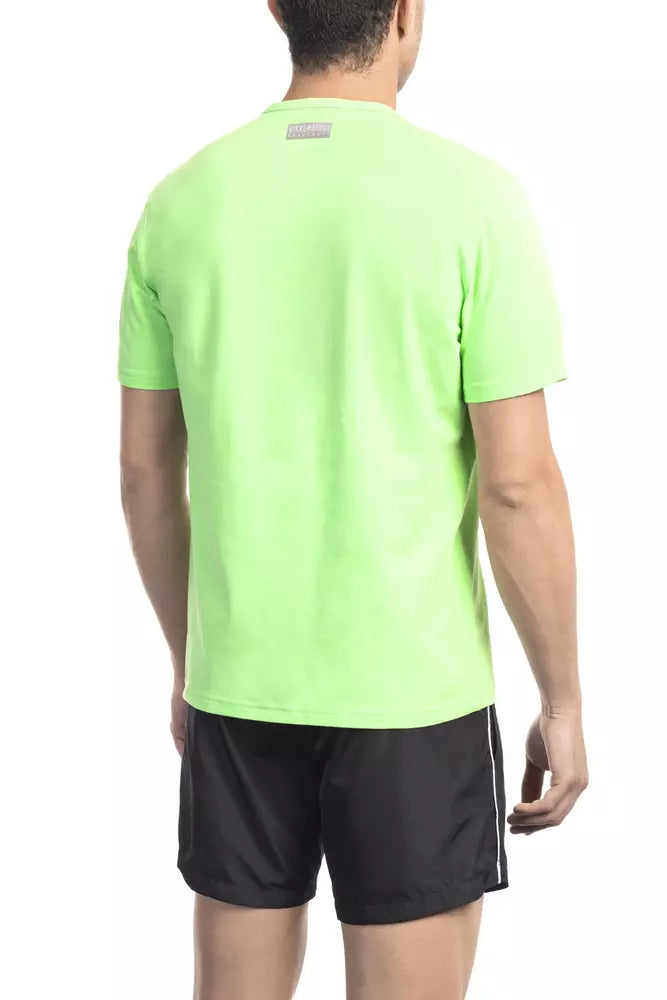 Green Cotton Elastane Tee with Front Print