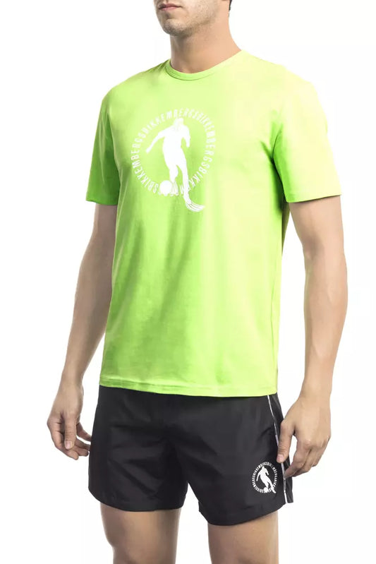 Green Cotton Elastane Tee with Front Print