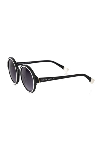 Elegant Black Round Sunglasses with White Accent