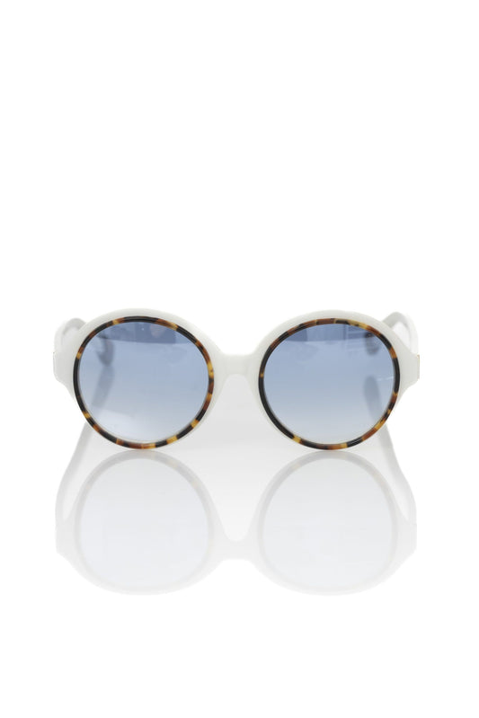 Chic White Round Sunglasses with Blue Shaded Lens