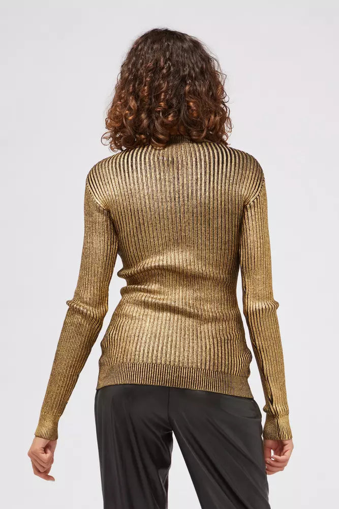 Glamorous Gold Long-Sleeved Sweater with Fancy Print