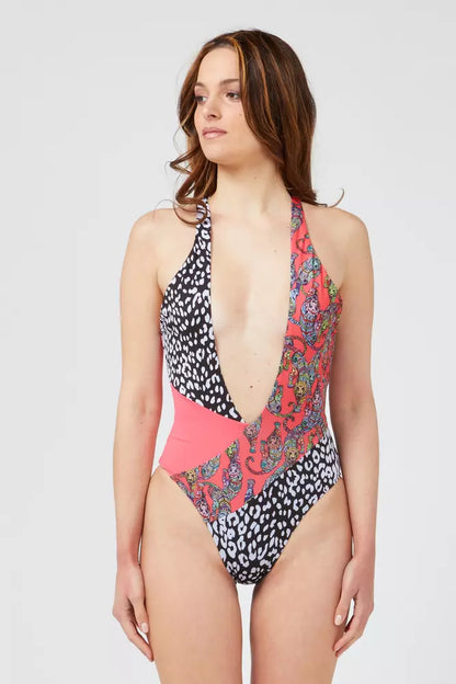 Fuchsia Patterned Swimsuit with Chic Neckline
