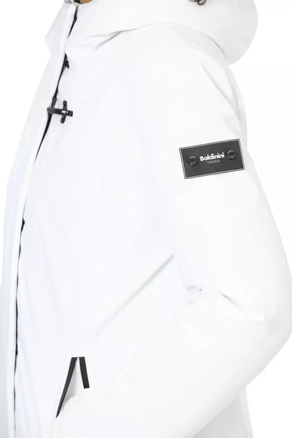 Sleek White Down Jacket with Adjustable Hood