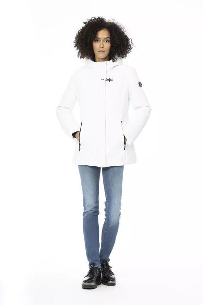 Sleek White Down Jacket with Adjustable Hood