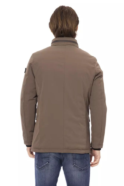 Elegant Brown Zip-Front Monogram Jacket