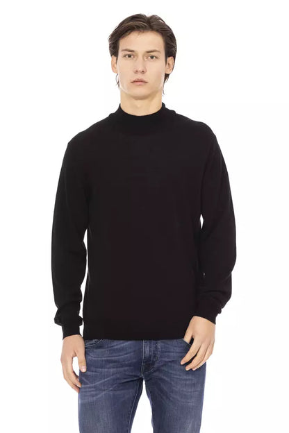 Sleek Black Turtleneck Monogram Sweater