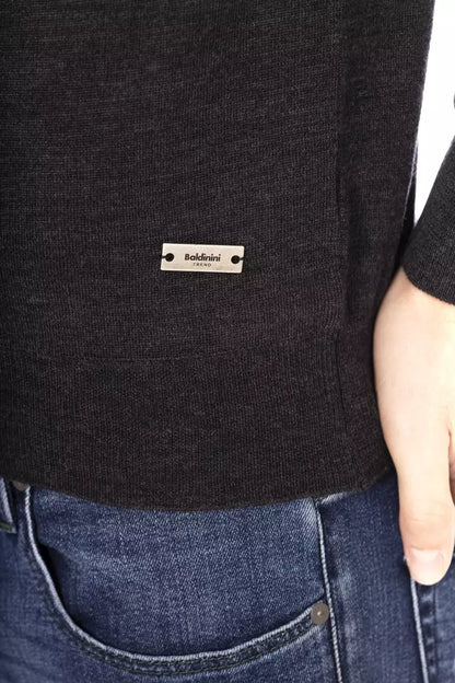 Elegant Gray Crewneck Sweater with Metal Monogram