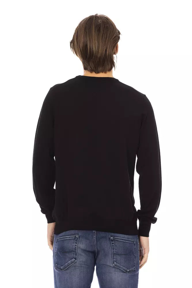 Sleek Black Monogrammed Crewneck Sweater
