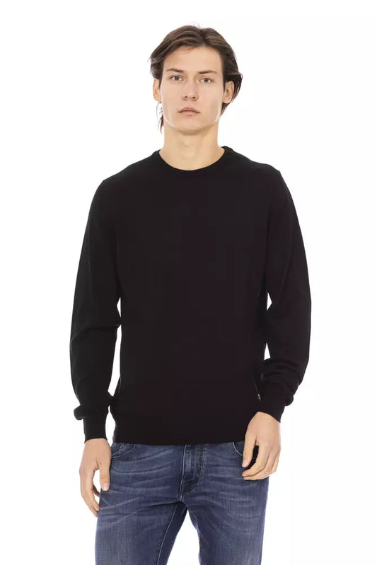 Sleek Black Monogrammed Crewneck Sweater