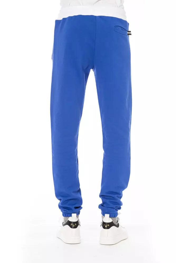 Chic Blue Cotton Sport Pants with Lace Closure