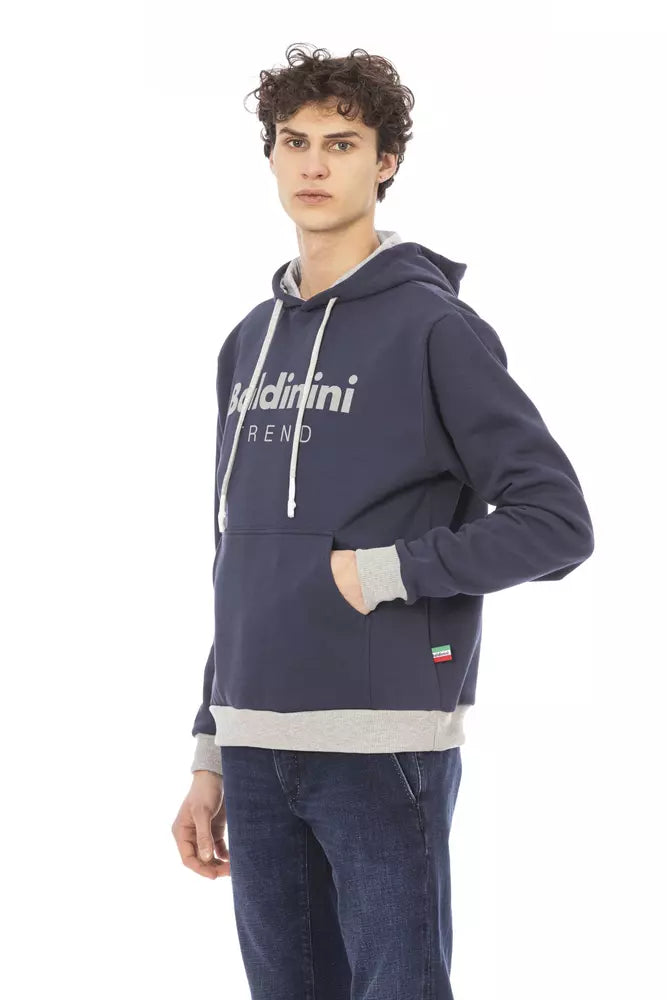 Chic Blue Cotton Fleece Hoodie with Front Logo