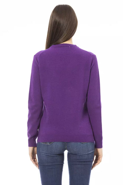 Crewneck Wool-Cashmere Blend Purple Sweater