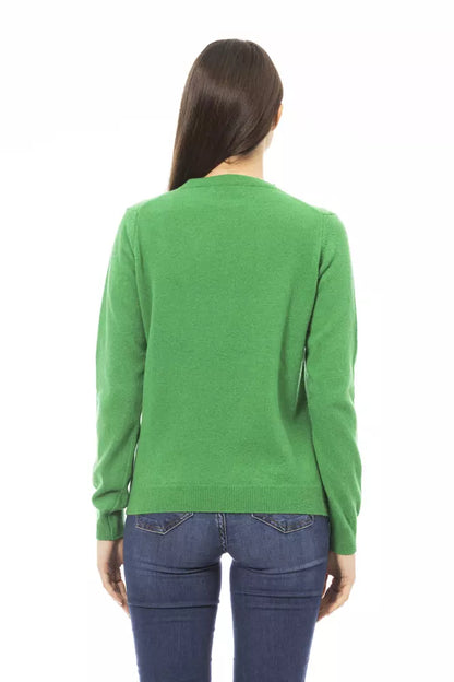 Elegant Green Wool-Cashmere Crewneck Sweater