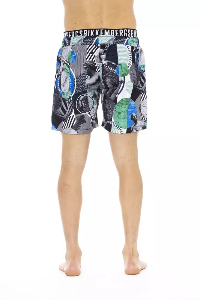 Multicolor Printed Swim Shorts with Drawstring