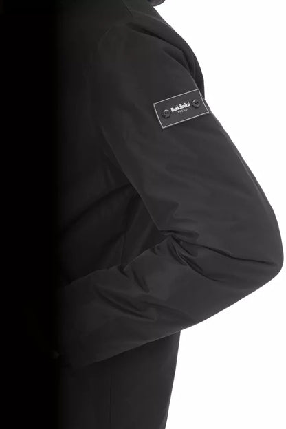 Sleek Black Long Jacket with Monogram Detail