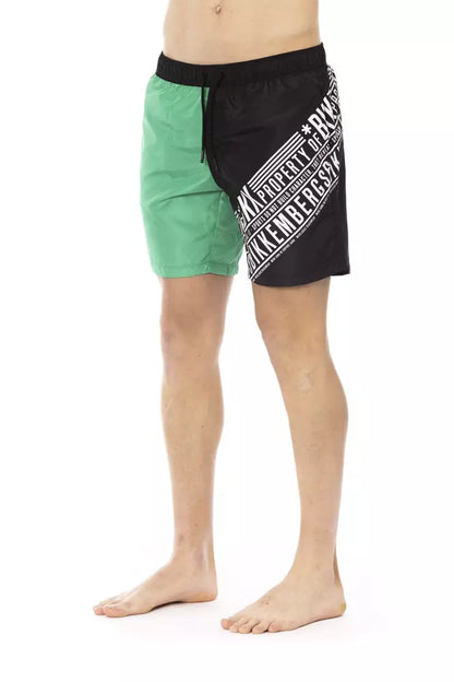 Elegant Green Swim Shorts with Side Print
