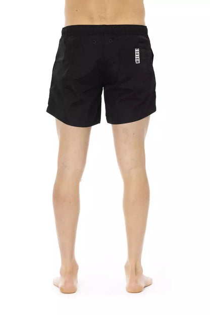 Sleek Black Swim Shorts with Sporty Tape Detail
