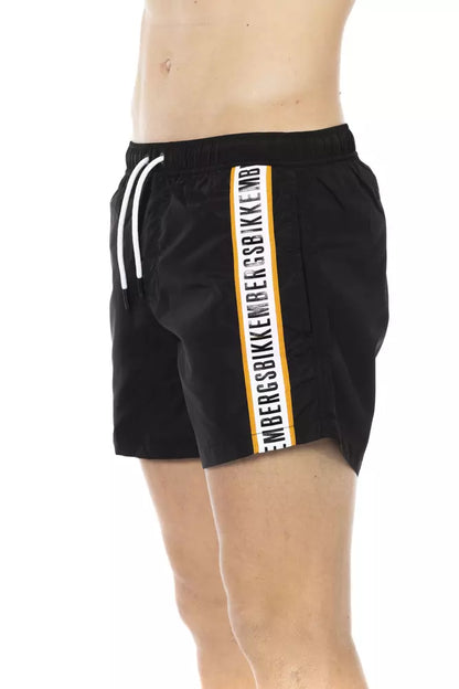 Sleek Black Swim Shorts with Sporty Tape Detail