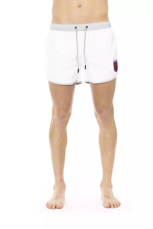 Elegant White Swim Shorts with Unique Front Print