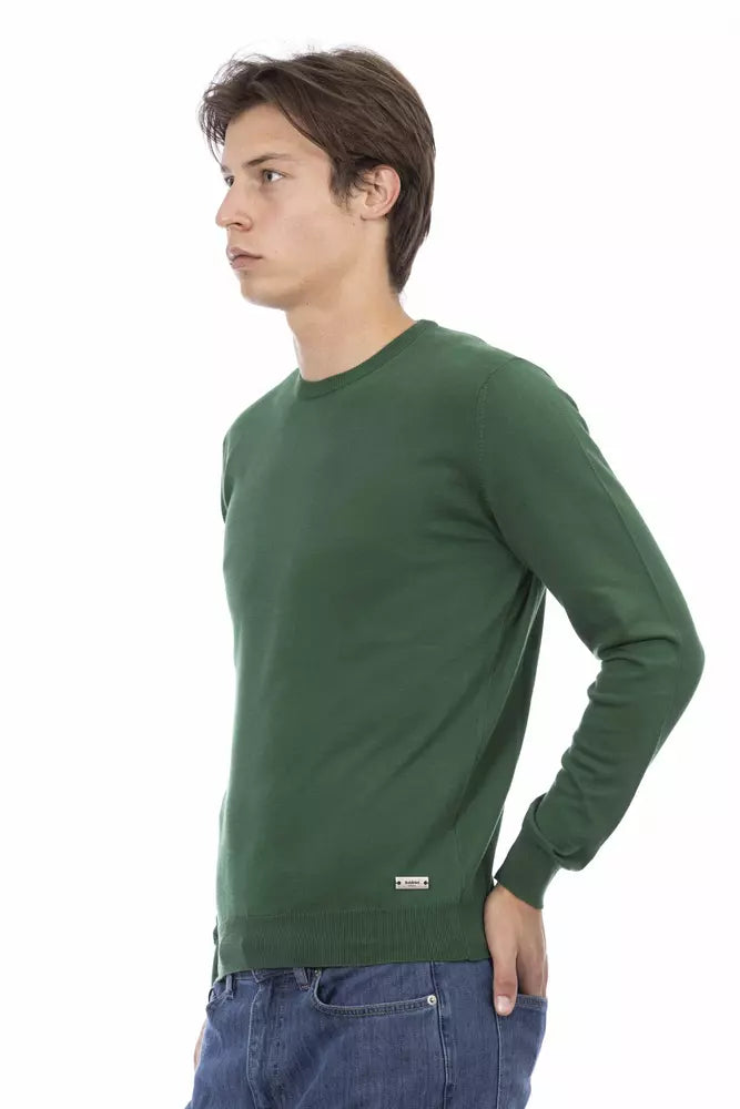 Elegant Green Cotton Crew Neck Sweater