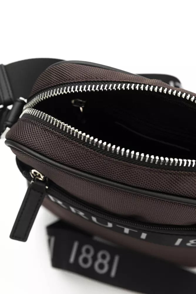 Elegant Brown Nylon-Leather Messenger Bag