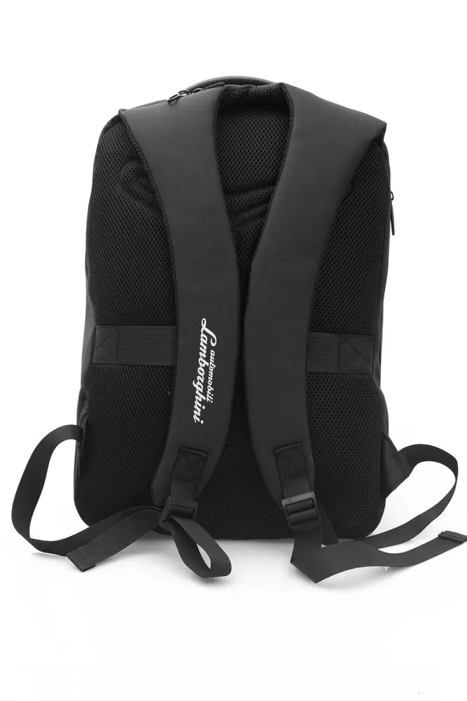 Sleek Gray Nylon Backpack with Logo Detail