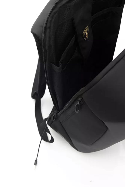 Sleek Gray Nylon Backpack with Logo Detail