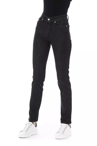 Chic Tricolor Accent Black Jeans