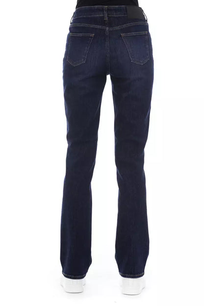 Chic Blue Cotton Blend Jeans with Tricolor Detail