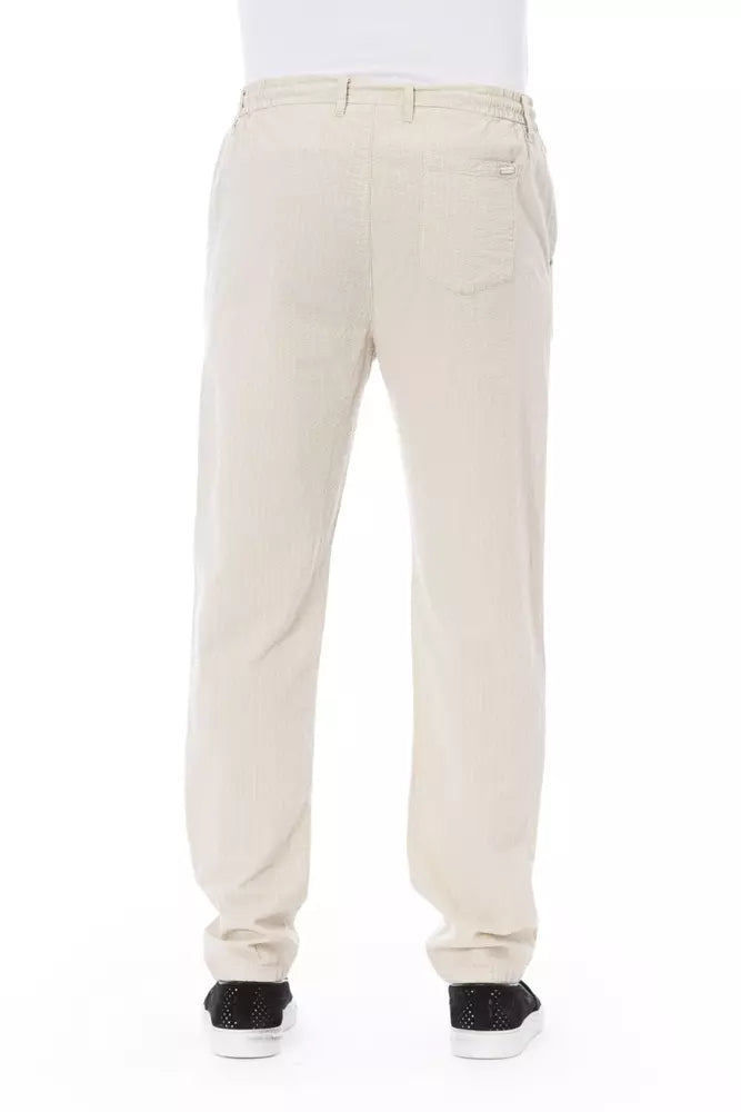 Chic Beige Cotton Chino Trousers with Drawstring