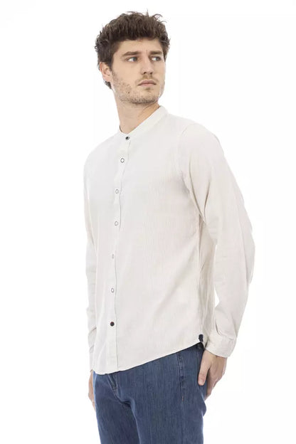 Chic Mandarin Collar White Shirt for Men
