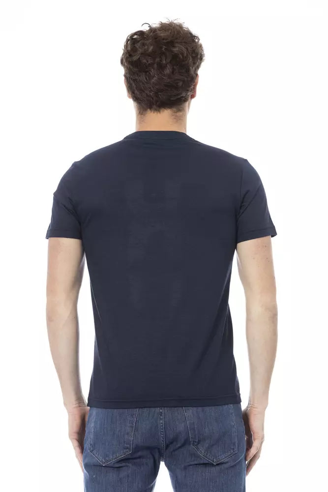 Sleek Blue Cotton Tee with Front Print